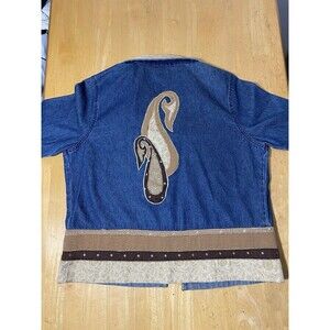 Allure Womens Jean Jacket Light Denim Vibrant Embellished on Back SZ M 21pit2pit